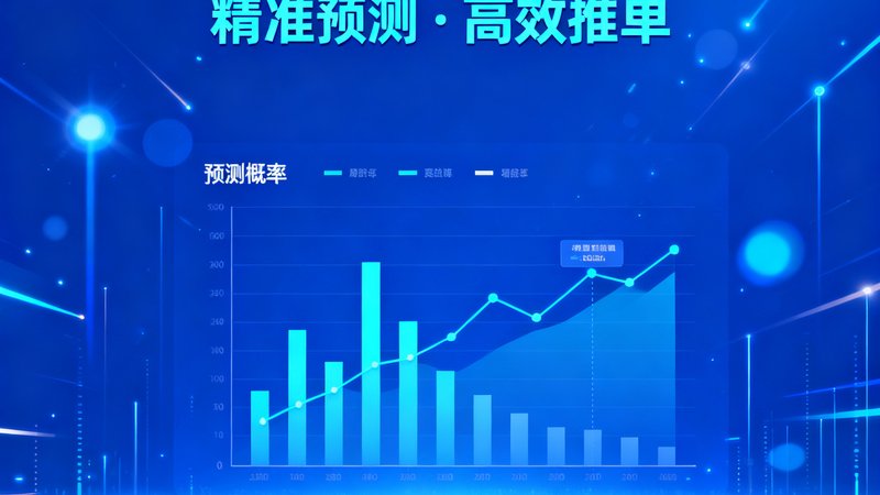 AI智能推单系统上线公告配图，蓝色科技感背景上展示预测概率图表